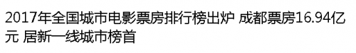 2017中国各大城市电影票房排行榜前十名单 北京上座率最高